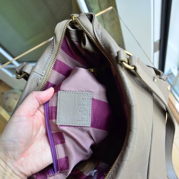 Kooba Tote Handbag Shopper Everette Leather Taupe Gray Zippers Tassels Large - Picture 15 of 16